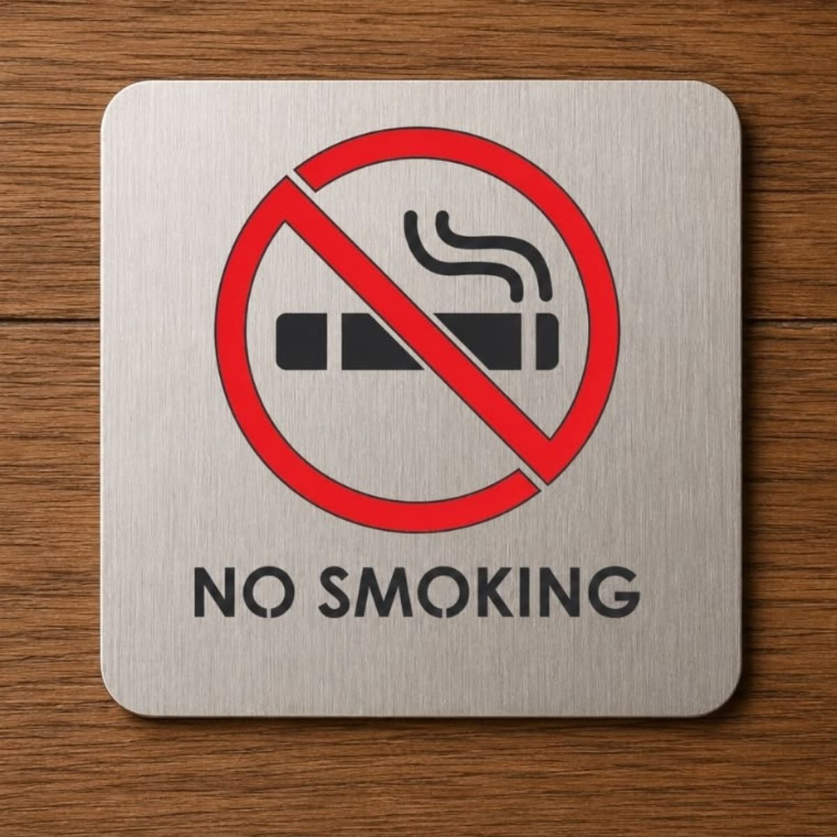 No smoking sign board on silver metal
