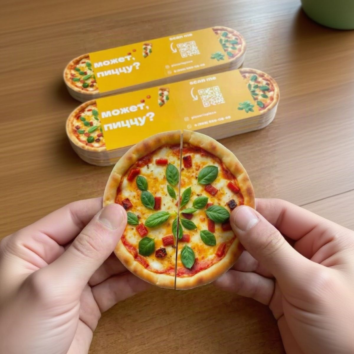 latest trend promotional card die cut with folding pizza shape