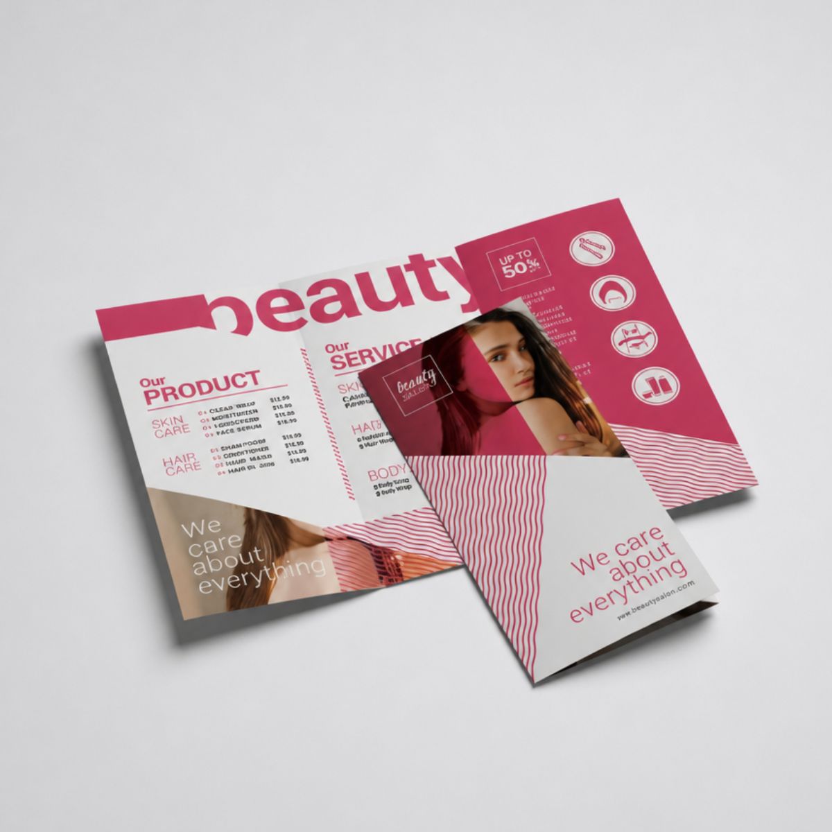 trifold brochure closed and open view