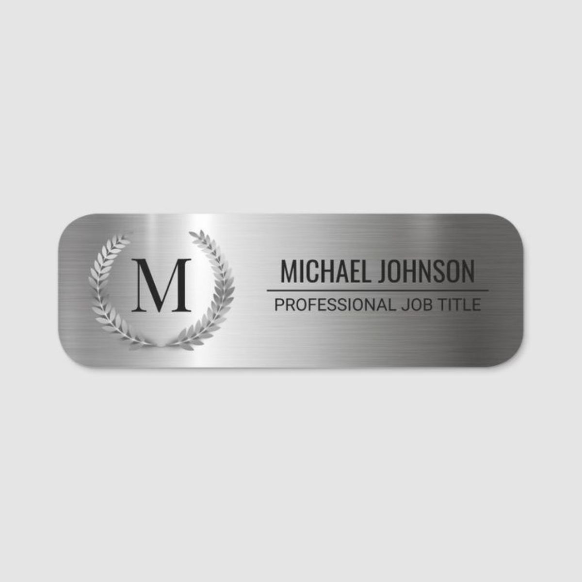Steel badge with name and profession