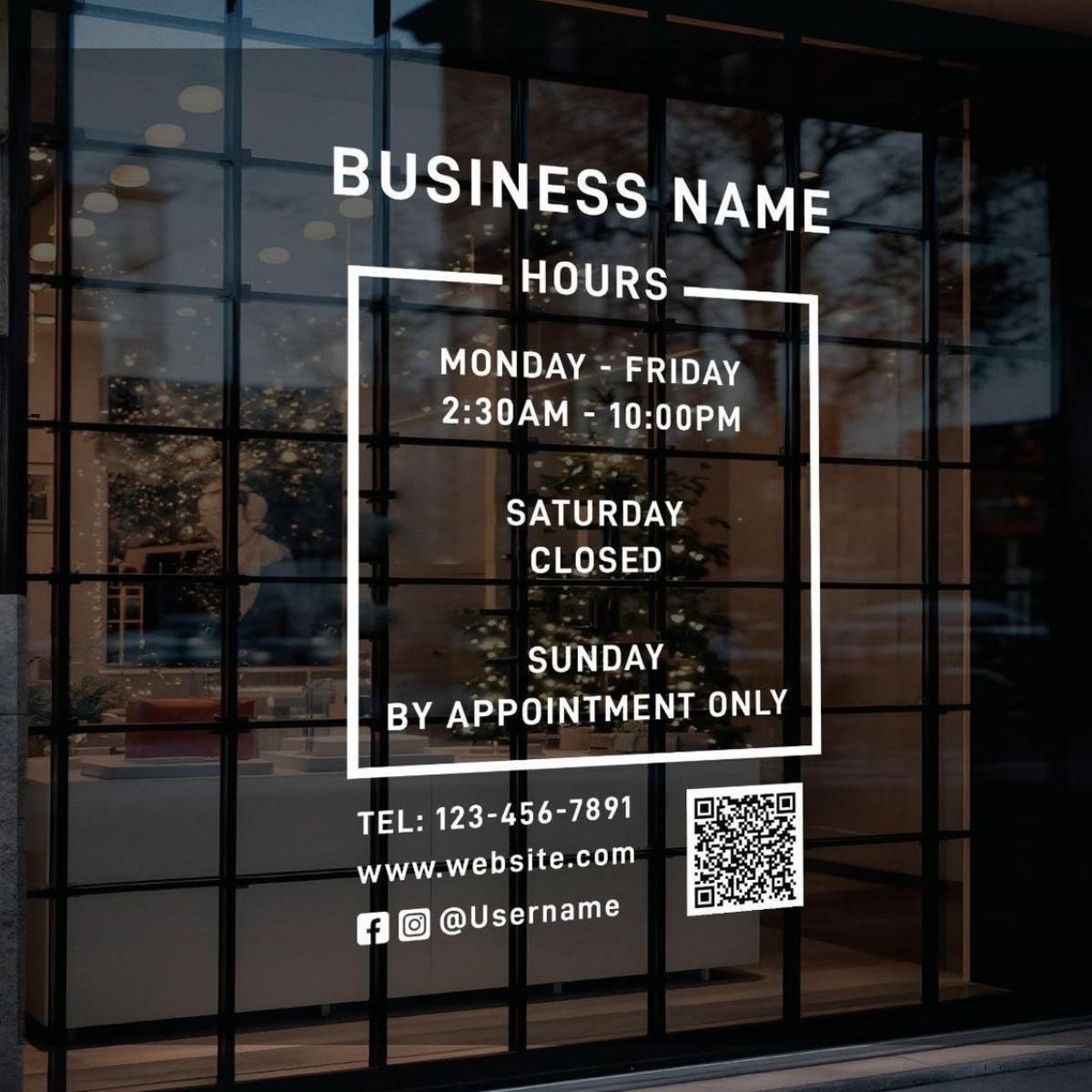 vinyl sticker of company details for glass